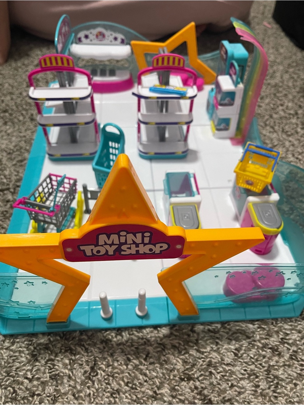 Mini Toy Shop Playset Yellow & Teal Kids Store Set Mini Brands Store Collect